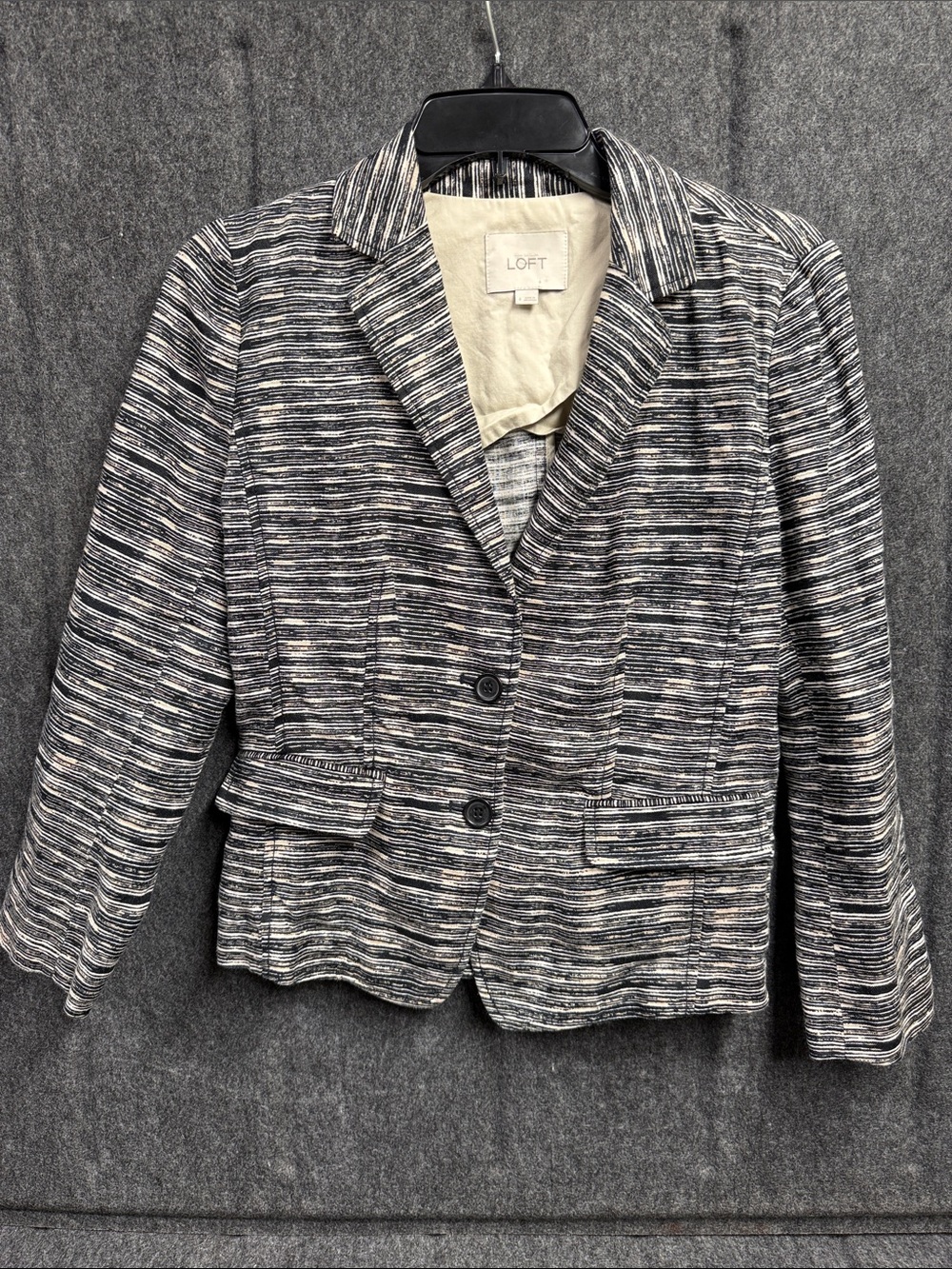 LOFT Women's Striped Textured Blazer Jacket in Black & White